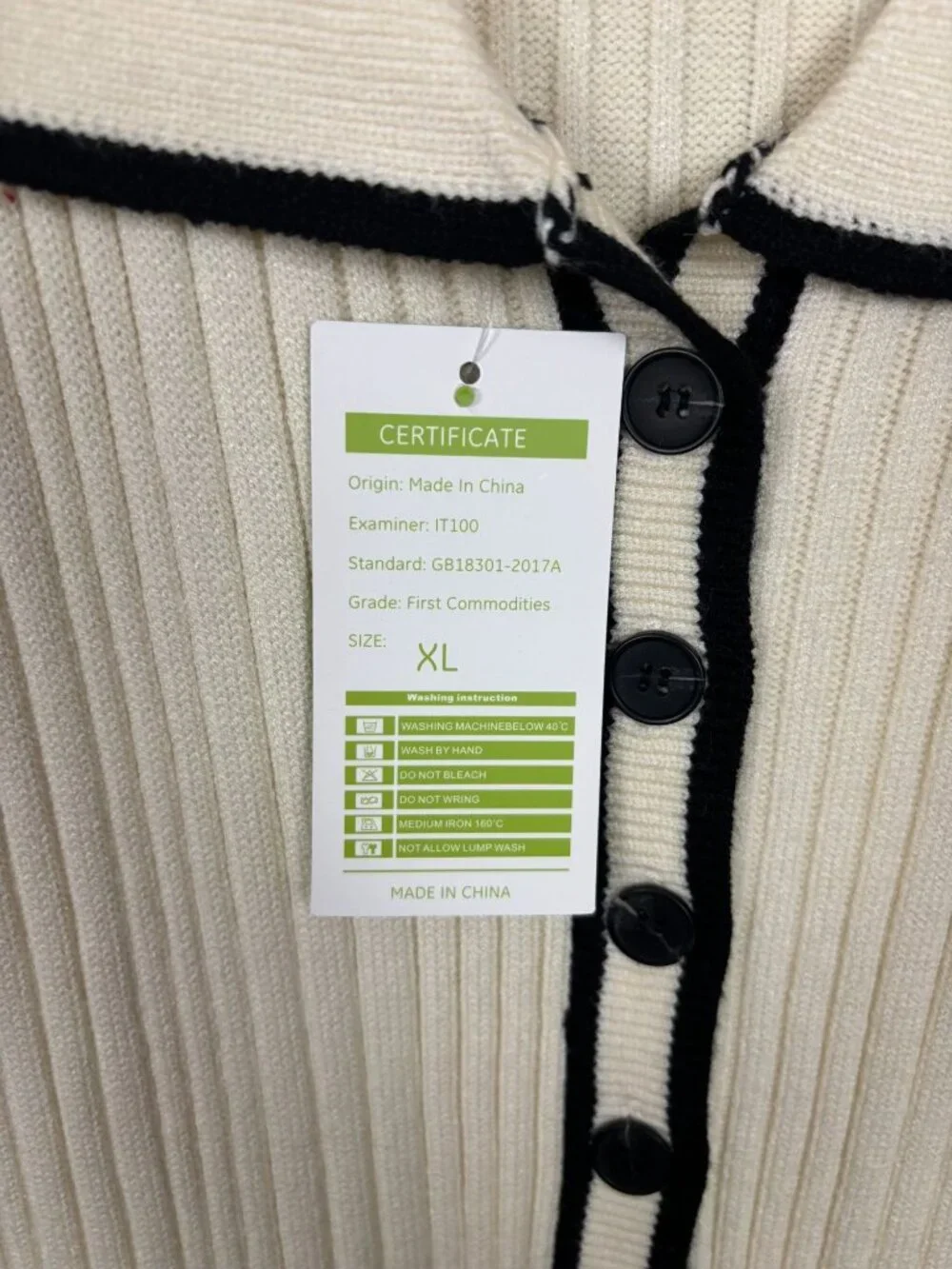 Women's Ribbed Knit Sweater Mini Dress Cream -Black Trim -Size XL New With Tags. - Picture 7 of 8
